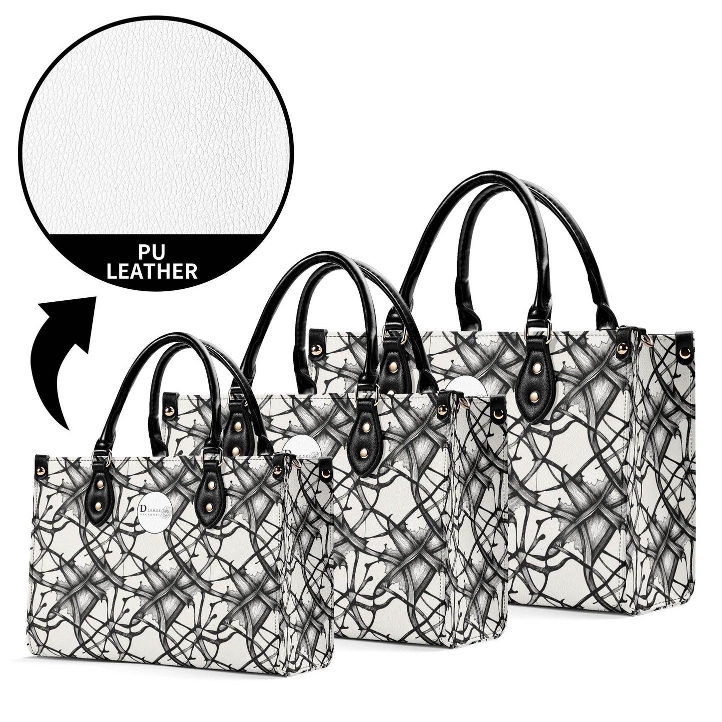 Ink Floral Luxury Women's Leather Handbag (3 sizes) - DeRose Seasonal