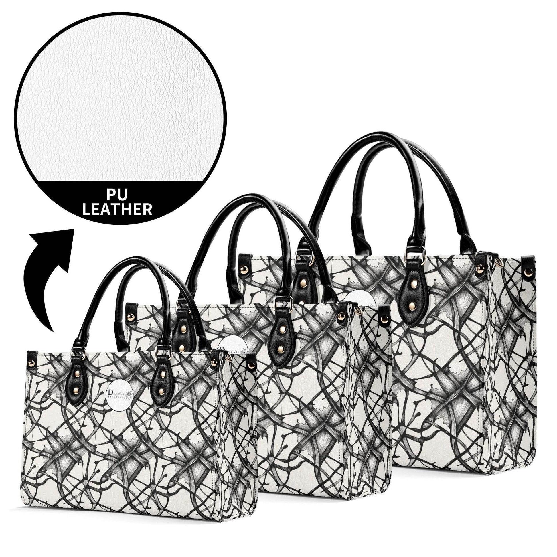 Ink Floral Luxury Women's Leather Handbag (3 sizes) - DeRose Seasonal