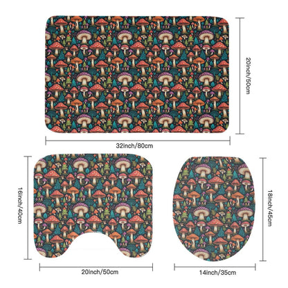 Forest Shrooms Bathroom Four-Piece Set(Shower Curtain + Toilet Cover Mat + Toilet Foot Mat + Floor Mat)| Polyester - DeRose Seasonal