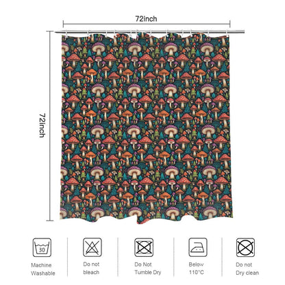 Forest Shrooms Bathroom Four-Piece Set(Shower Curtain + Toilet Cover Mat + Toilet Foot Mat + Floor Mat)| Polyester - DeRose Seasonal