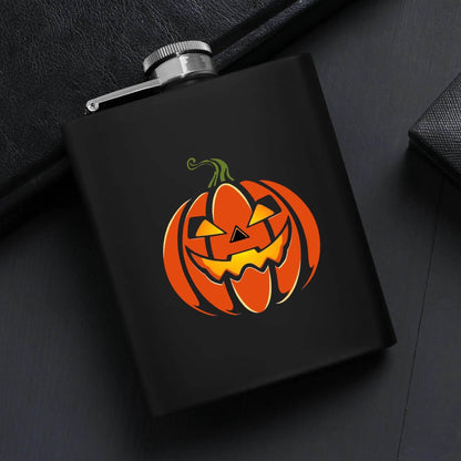 Jack-O-Lantern Flask Set 7oz Black Stainless Steel with A Gift Box - DeRose Seasonal