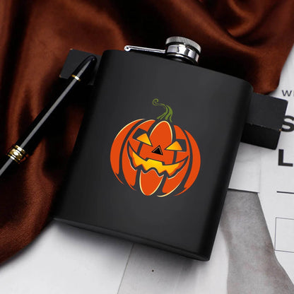 Jack-O-Lantern Flask Set 7oz Black Stainless Steel with A Gift Box - DeRose Seasonal