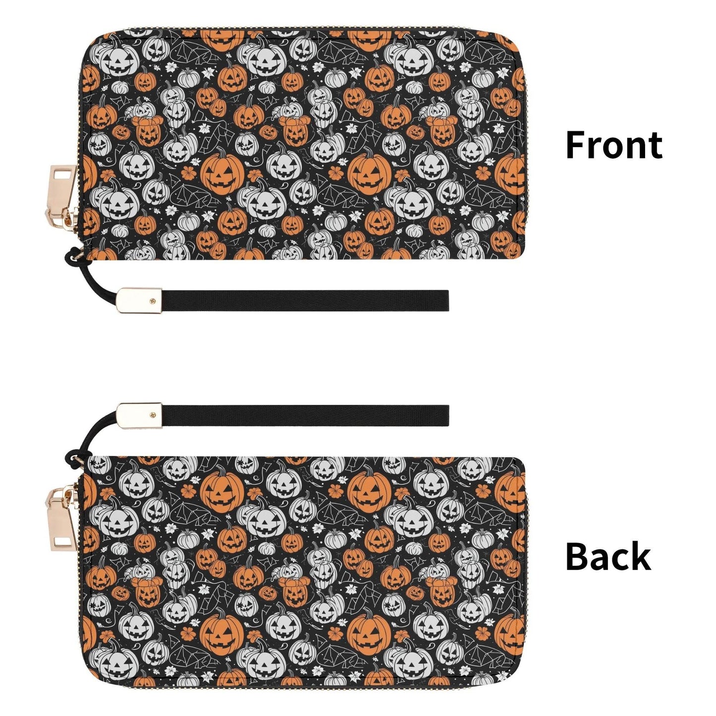 Jack-O-Lantern Women's Leather Zipper Wristlet Wallet - DeRose Seasonal