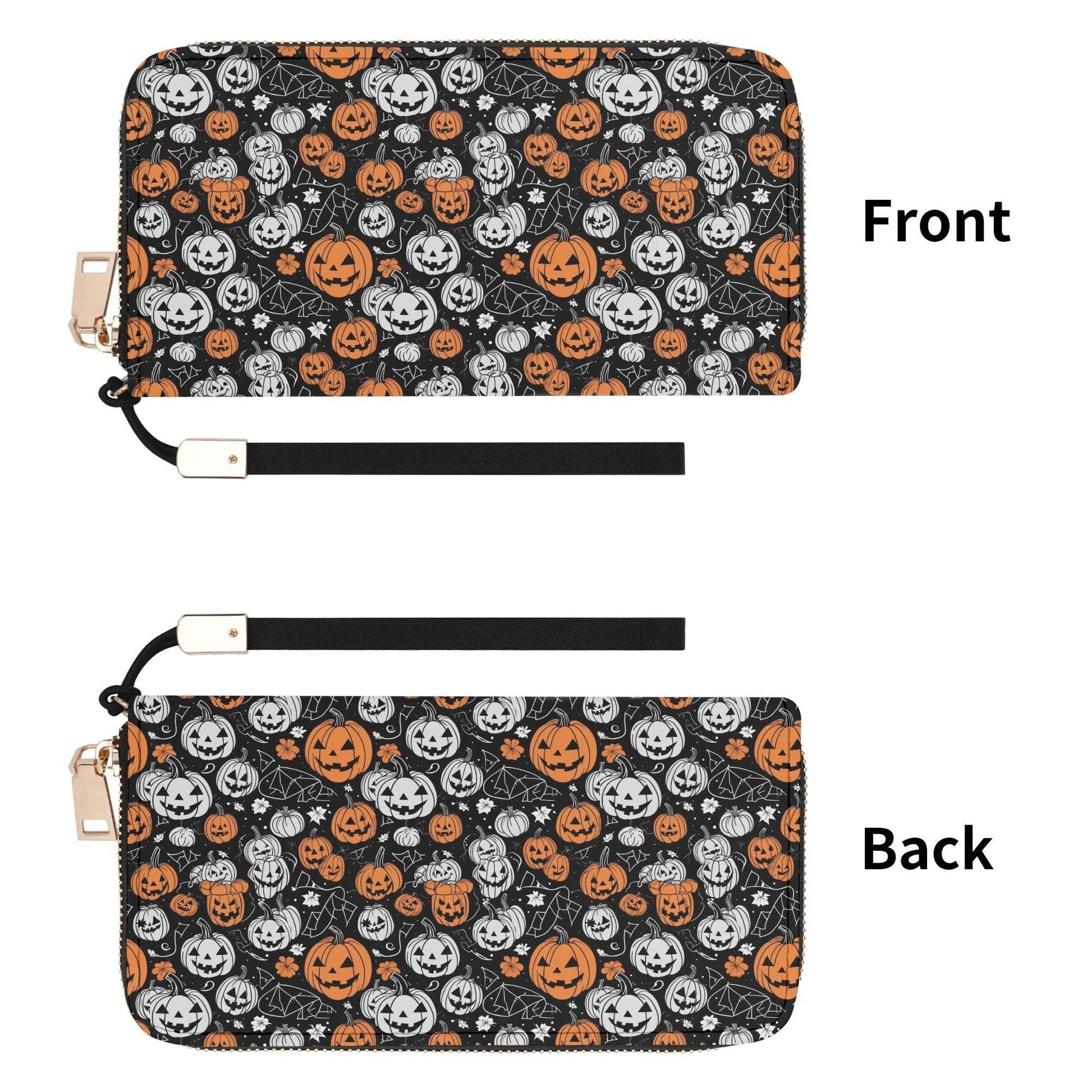 Jack-O-Lantern Women's Leather Zipper Wristlet Wallet - DeRose Seasonal