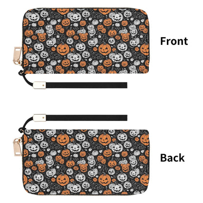 Jack-O-Lantern Women's Leather Zipper Wristlet Wallet - DeRose Seasonal
