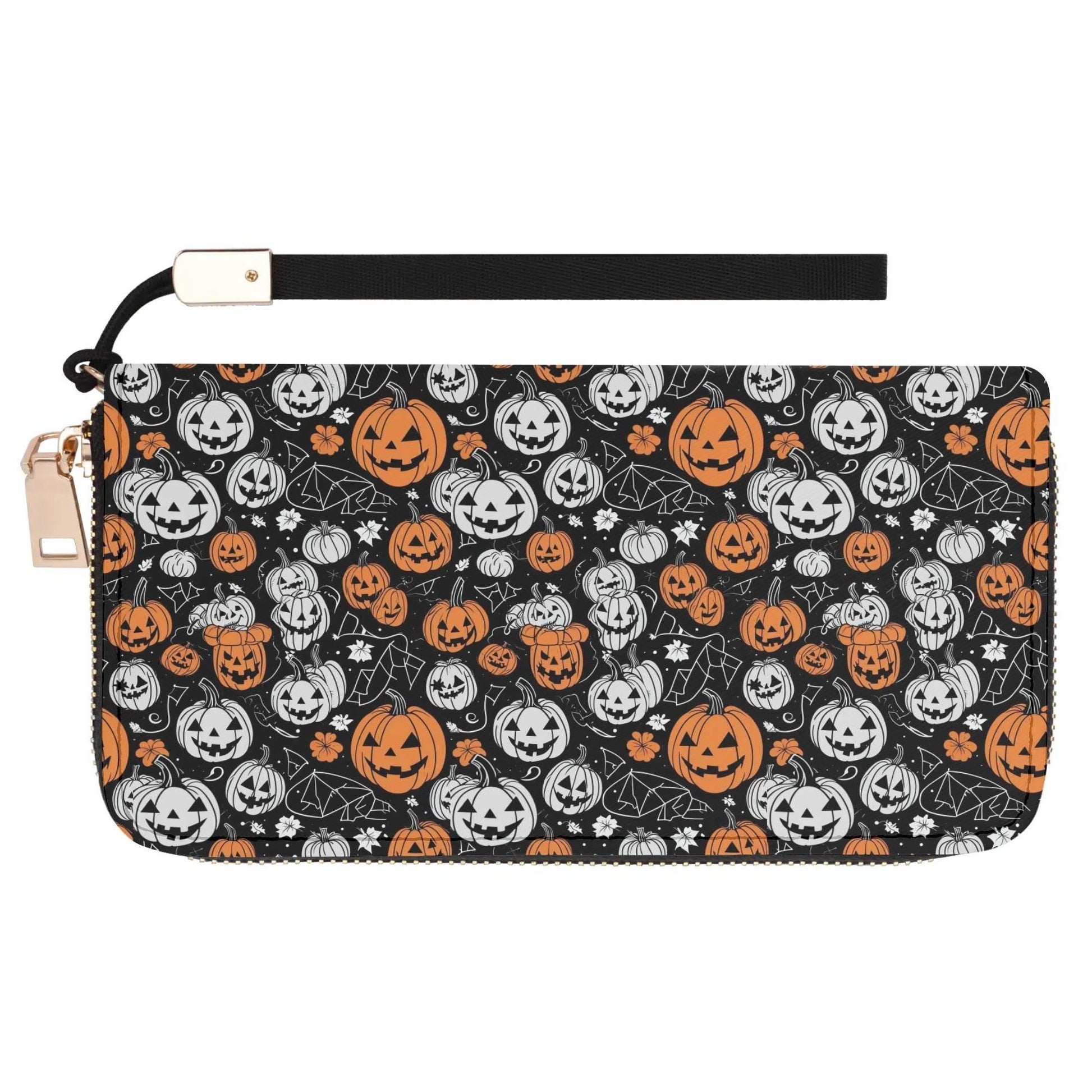 Jack-O-Lantern Women's Leather Zipper Wristlet Wallet - DeRose Seasonal