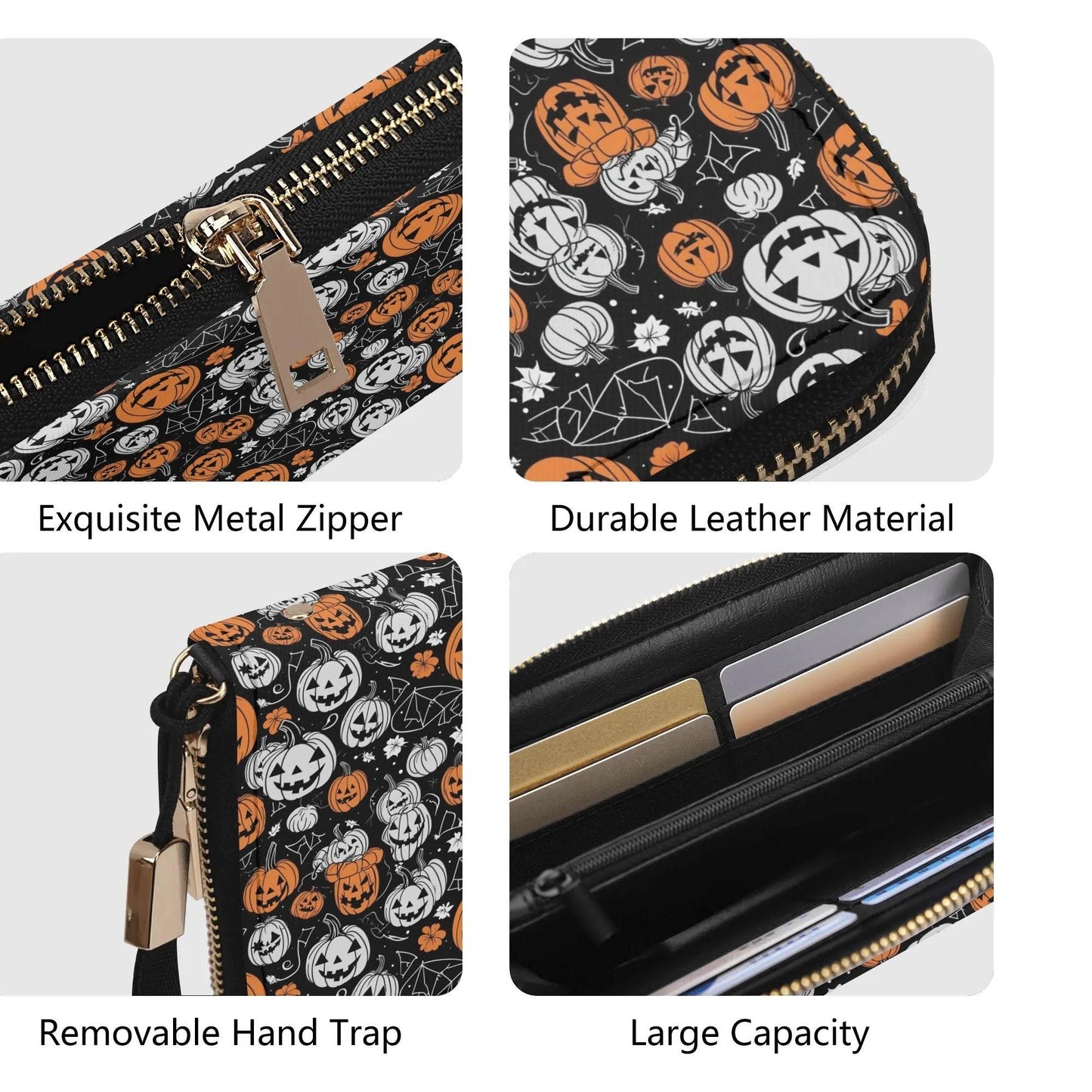 Jack-O-Lantern Women's Leather Zipper Wristlet Wallet - DeRose Seasonal