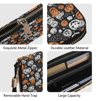 Jack-O-Lantern Women's Leather Zipper Wristlet Wallet - DeRose Seasonal