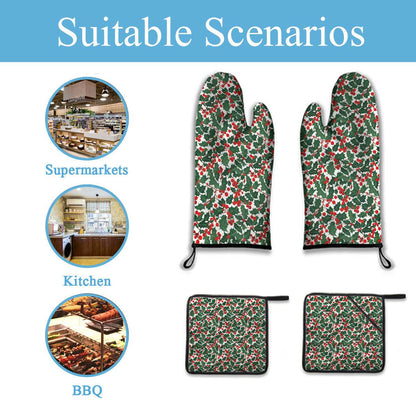 Kitchen insulation four-piece set | Polyester - ChristmasHolly3-1 - DeRose Seasonal