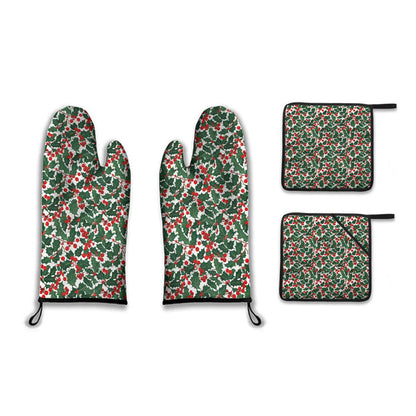 Kitchen insulation four-piece set | Polyester - ChristmasHolly3-1 - DeRose Seasonal