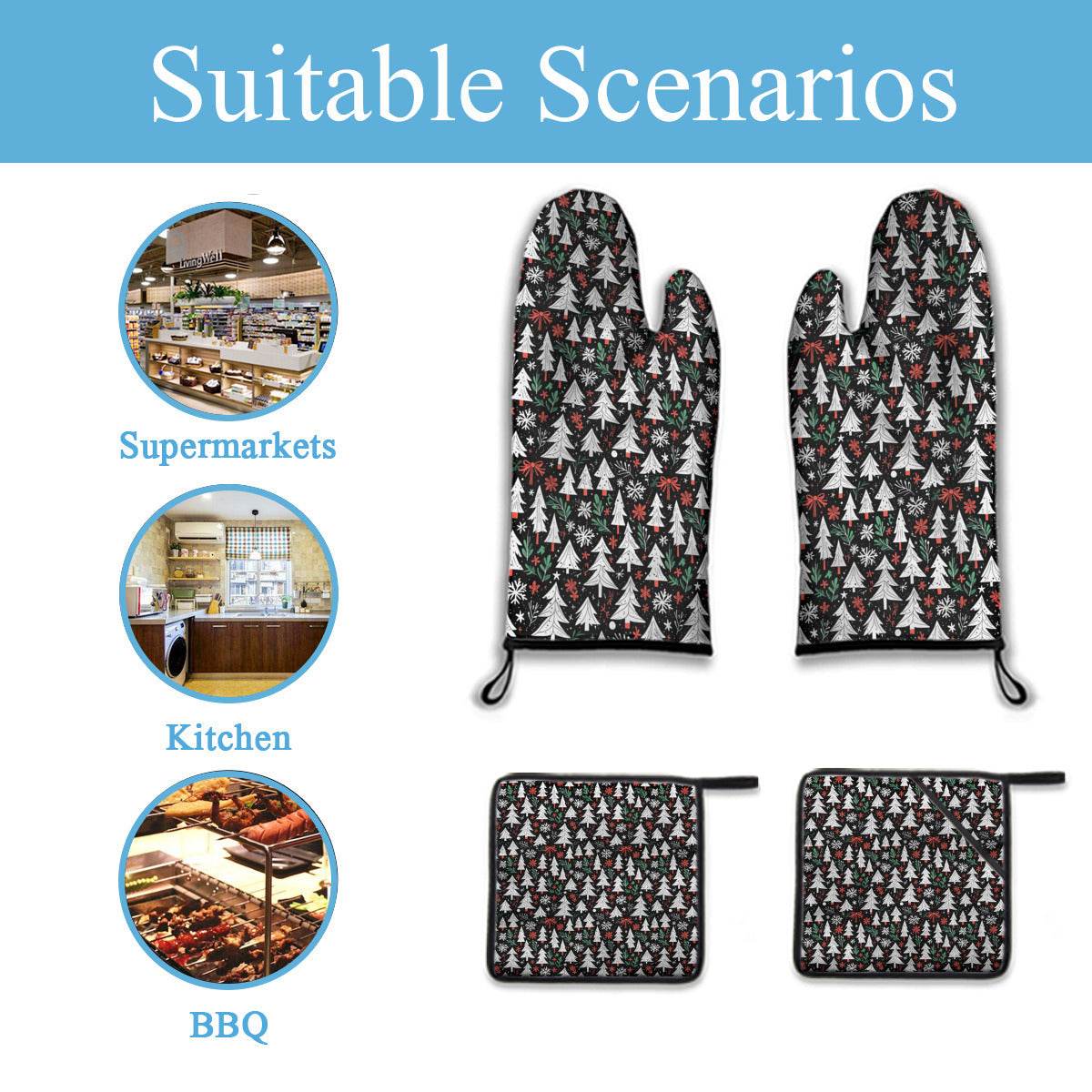 Kitchen insulation four-piece set | Polyester - ChristmasTrees1-1 - DeRose Seasonal