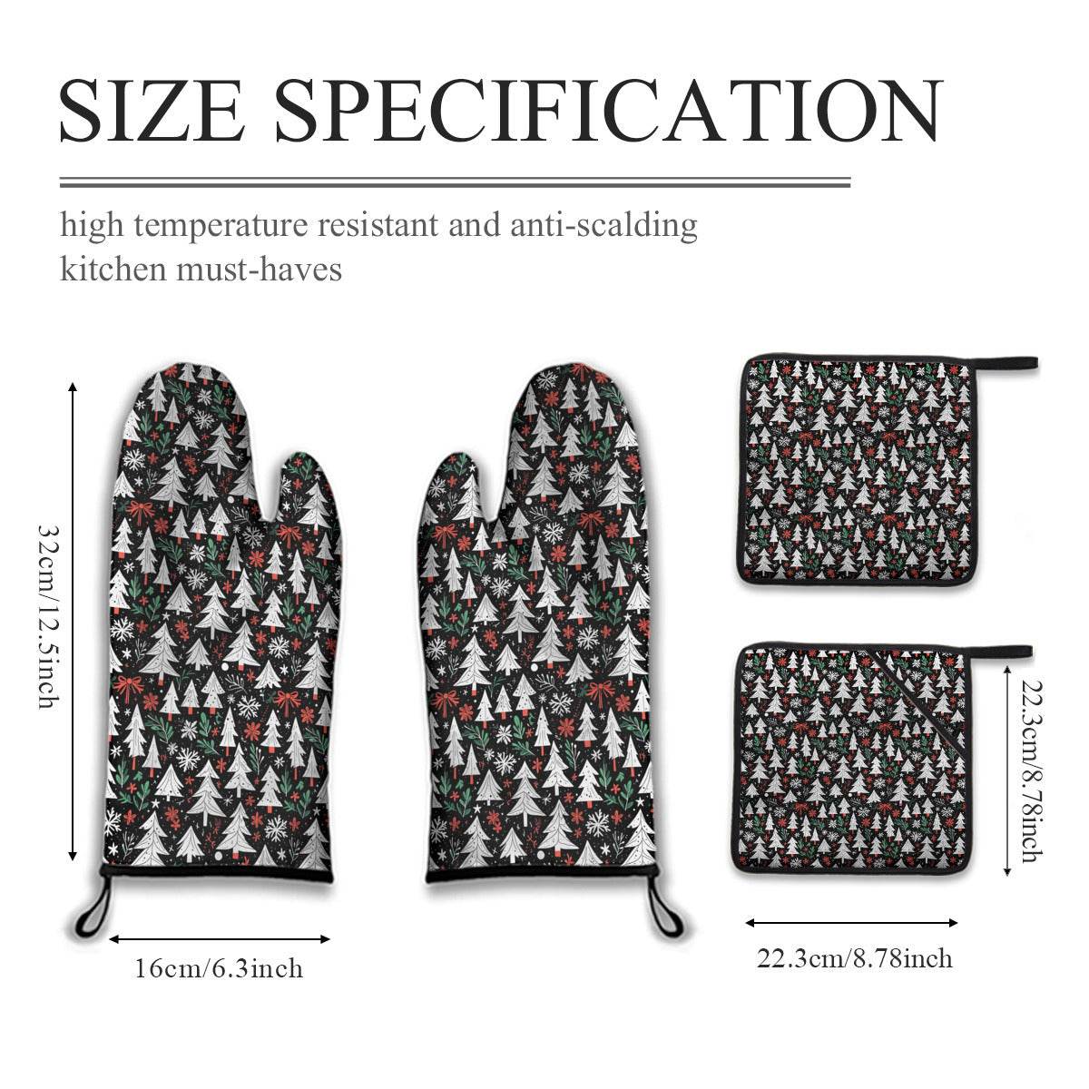 Kitchen insulation four-piece set | Polyester - ChristmasTrees1-1 - DeRose Seasonal