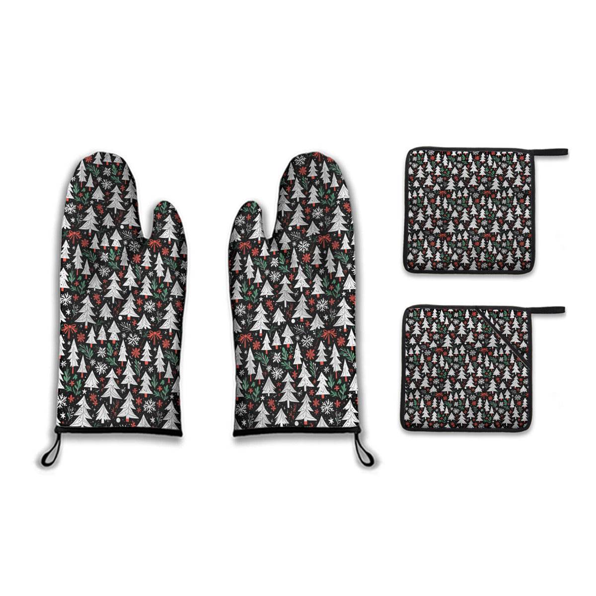 Kitchen insulation four-piece set | Polyester - ChristmasTrees1-1 - DeRose Seasonal