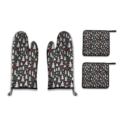 Kitchen insulation four-piece set | Polyester - ChristmasTrees1-1 - DeRose Seasonal