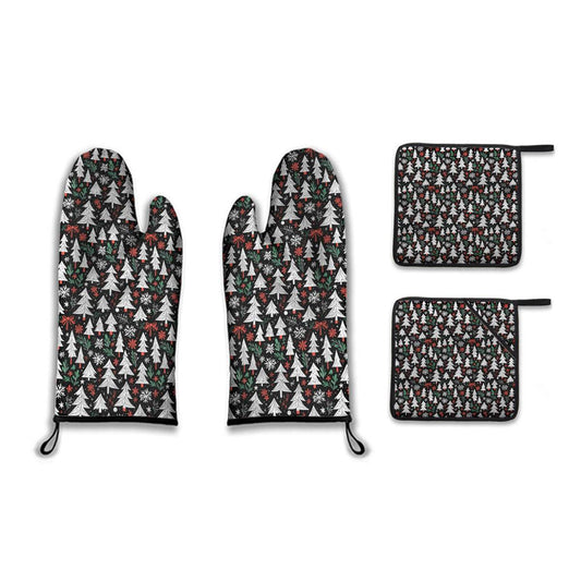 Kitchen insulation four-piece set | Polyester - ChristmasTrees1-1 - DeRose Seasonal