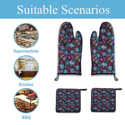Kitchen insulation four-piece set | Polyester - Colorful-Party-Snow-Flakes - DeRose Seasonal