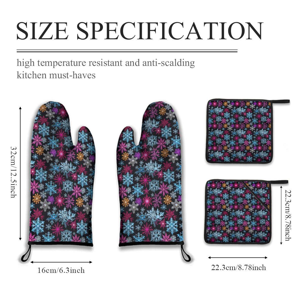 Kitchen insulation four-piece set | Polyester - Colorful-Party-Snow-Flakes - DeRose Seasonal