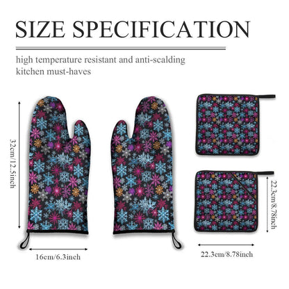 Kitchen insulation four-piece set | Polyester - Colorful-Party-Snow-Flakes - DeRose Seasonal
