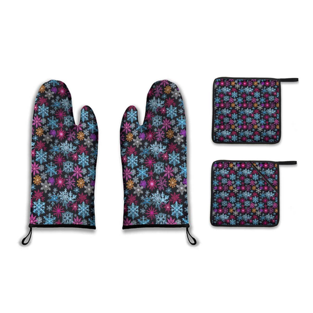 Kitchen insulation four-piece set | Polyester - Colorful-Party-Snow-Flakes - DeRose Seasonal