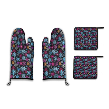Kitchen insulation four-piece set | Polyester - Colorful-Party-Snow-Flakes - DeRose Seasonal