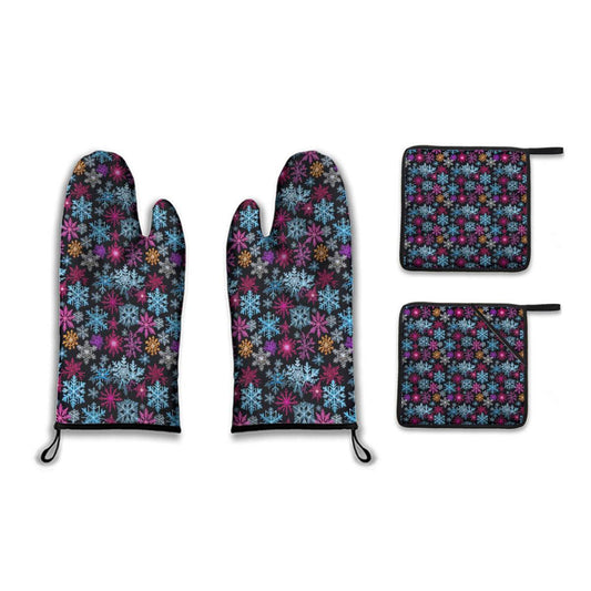 Kitchen insulation four-piece set | Polyester - Colorful-Party-Snow-Flakes - DeRose Seasonal