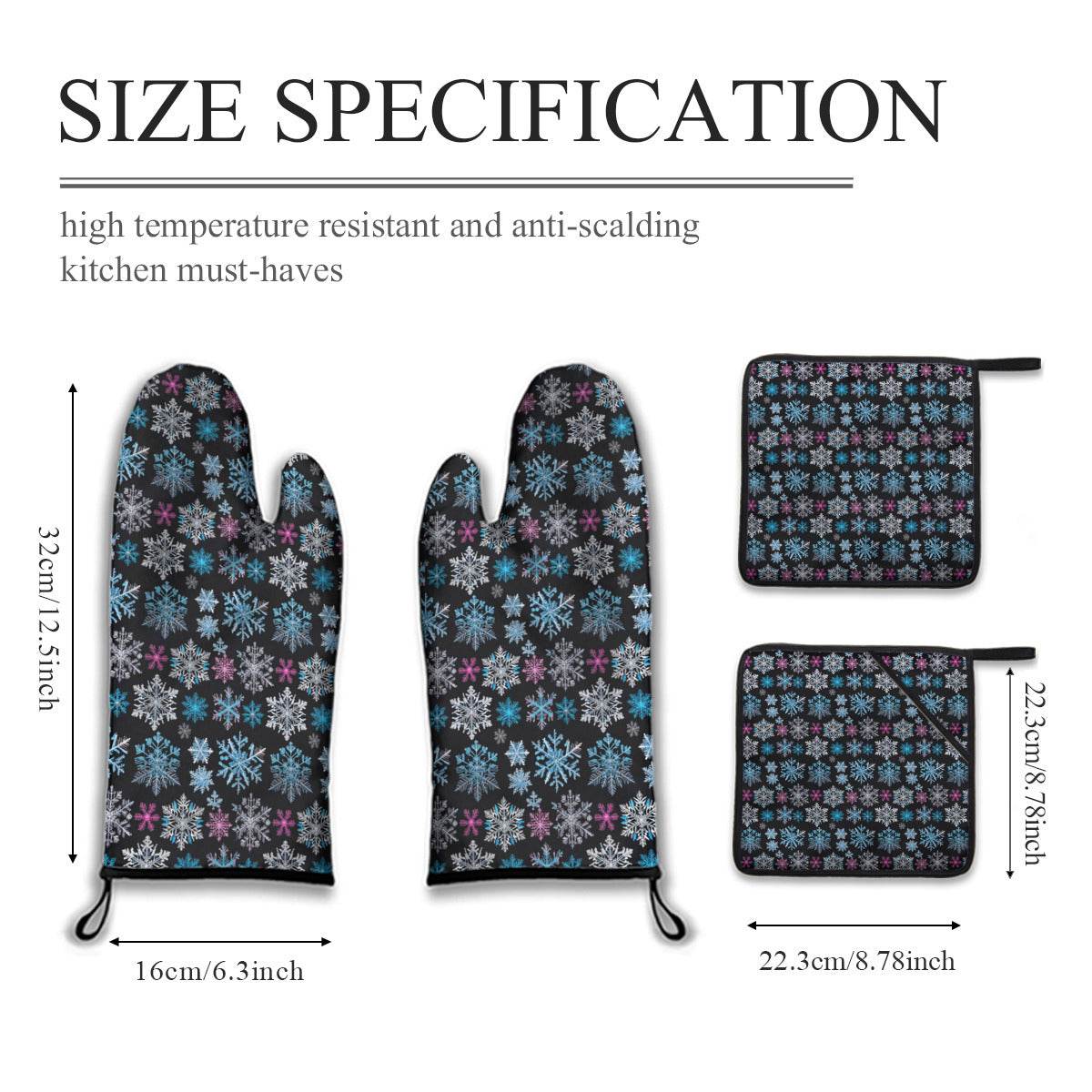 Kitchen insulation four-piece set | Polyester - Party-Snow-Flakes - DeRose Seasonal