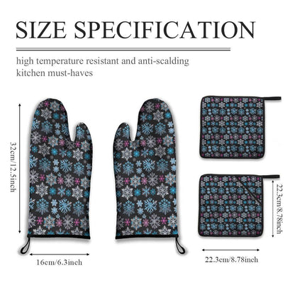 Kitchen insulation four-piece set | Polyester - Party-Snow-Flakes - DeRose Seasonal