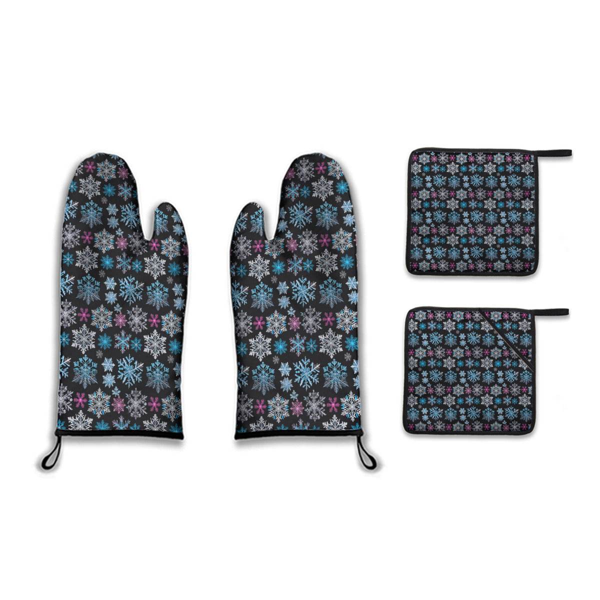 Kitchen insulation four-piece set | Polyester - Party-Snow-Flakes - DeRose Seasonal