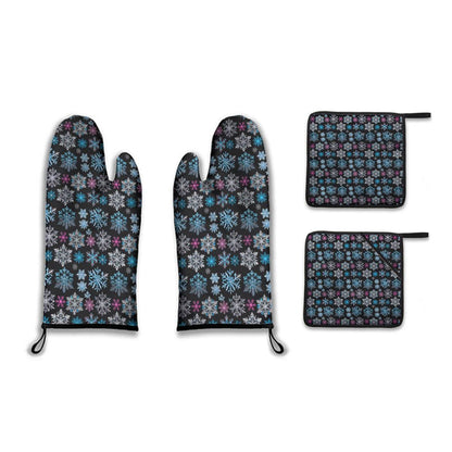 Kitchen insulation four-piece set | Polyester - Party-Snow-Flakes - DeRose Seasonal