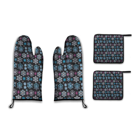 Kitchen insulation four-piece set | Polyester - Party-Snow-Flakes - DeRose Seasonal