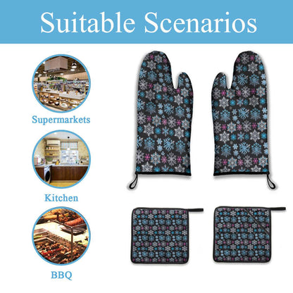 Kitchen insulation four-piece set | Polyester - Party-Snow-Flakes - DeRose Seasonal