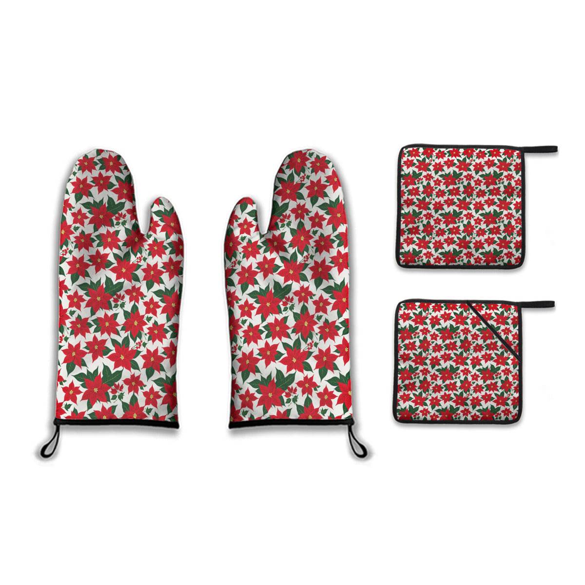Kitchen insulation four-piece set | Polyester - Poinsettia3-1 - DeRose Seasonal