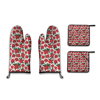 Kitchen insulation four-piece set | Polyester - Poinsettia3-1 - DeRose Seasonal