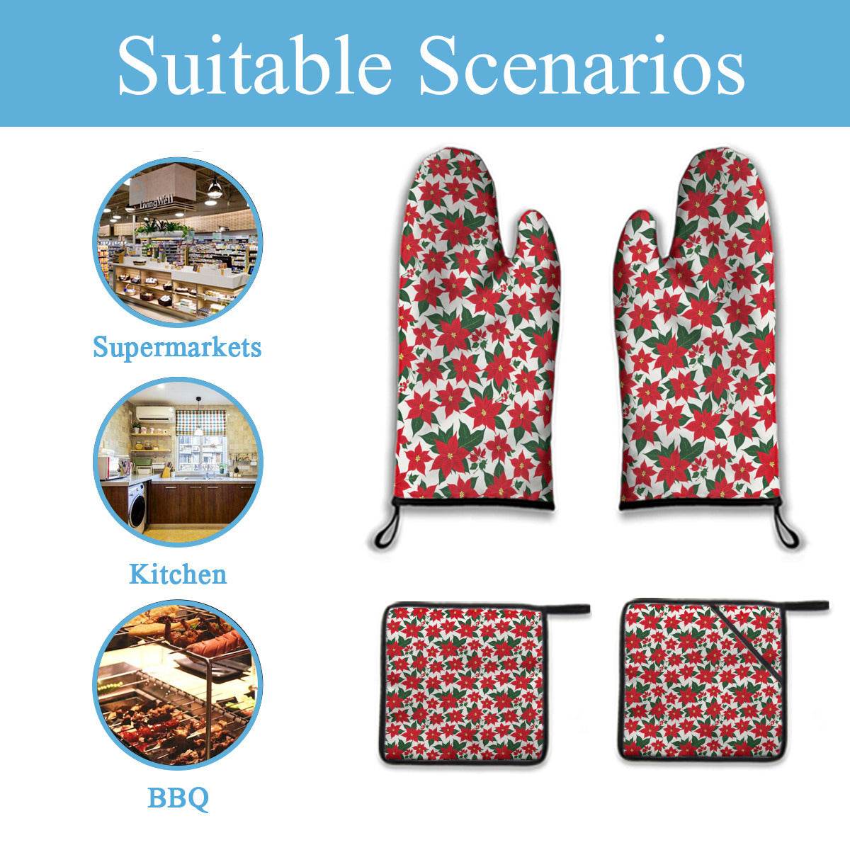 Kitchen insulation four-piece set | Polyester - Poinsettia3-1 - DeRose Seasonal