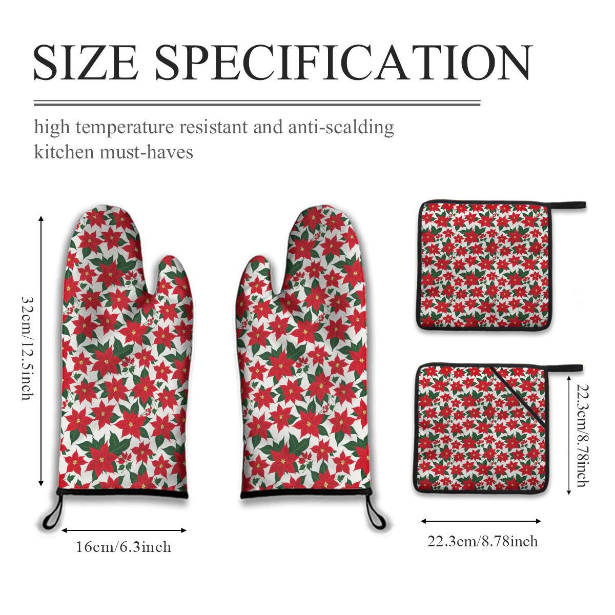 Kitchen insulation four-piece set | Polyester - Poinsettia3-1 - DeRose Seasonal