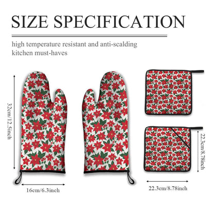 Kitchen insulation four-piece set | Polyester - Poinsettia3-1 - DeRose Seasonal