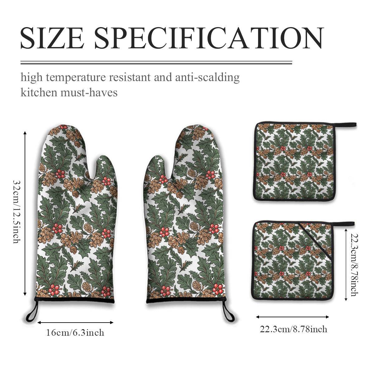 Kitchen insulation four-piece set | Polyester - pineHolly2-1 - DeRose Seasonal