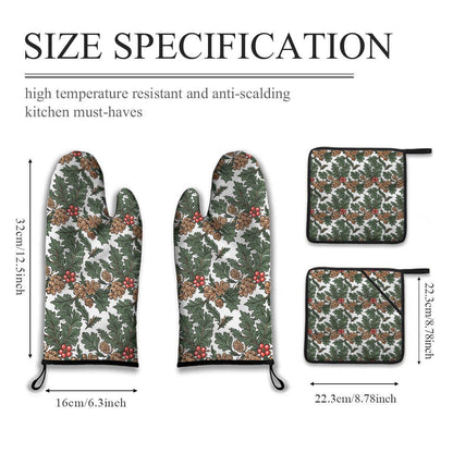 Kitchen insulation four-piece set | Polyester - pineHolly2-1 - DeRose Seasonal