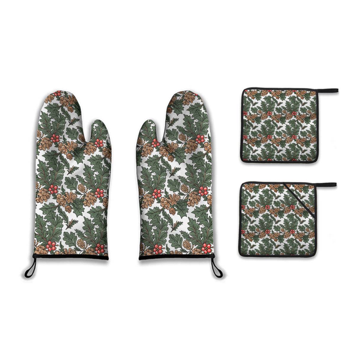 Kitchen insulation four-piece set | Polyester - pineHolly2-1 - DeRose Seasonal