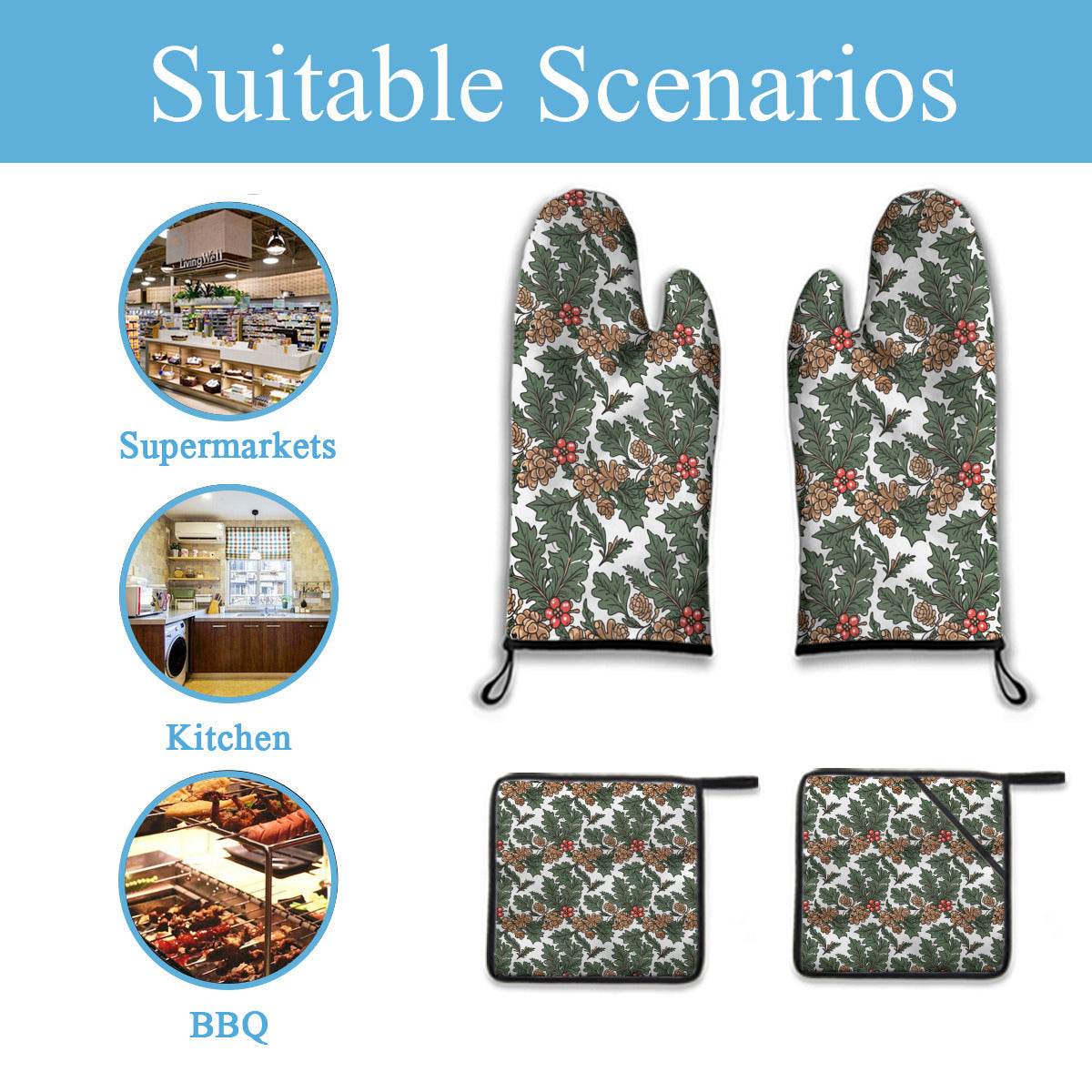 Kitchen insulation four-piece set | Polyester - pineHolly2-1 - DeRose Seasonal