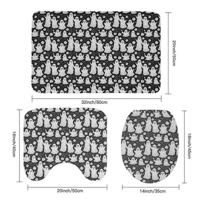 Vintage Ghosts Bathroom Four-Piece Set(Shower Curtain + Toilet Cover Mat + Toilet Foot Mat + Floor Mat)| Polyester - DeRose Seasonal