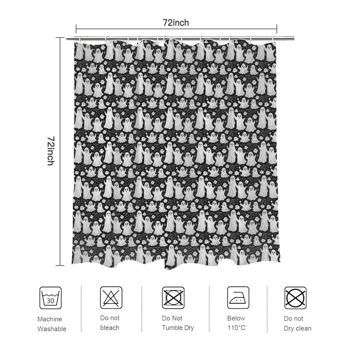 Vintage Ghosts Bathroom Four-Piece Set(Shower Curtain + Toilet Cover Mat + Toilet Foot Mat + Floor Mat)| Polyester - DeRose Seasonal