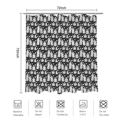 Vintage Ghosts Bathroom Four-Piece Set(Shower Curtain + Toilet Cover Mat + Toilet Foot Mat + Floor Mat)| Polyester - DeRose Seasonal