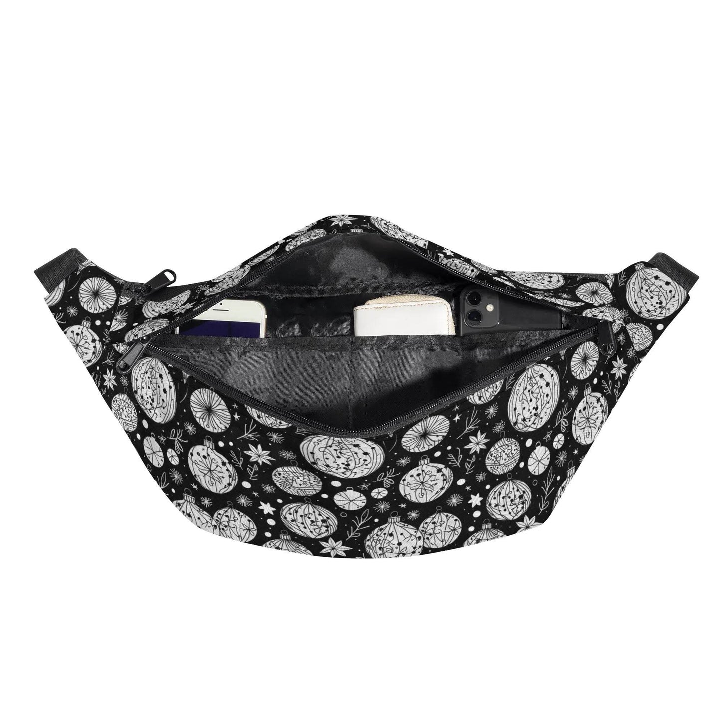 Large Black and White Ornament Fanny Pack - DeRose Seasonal