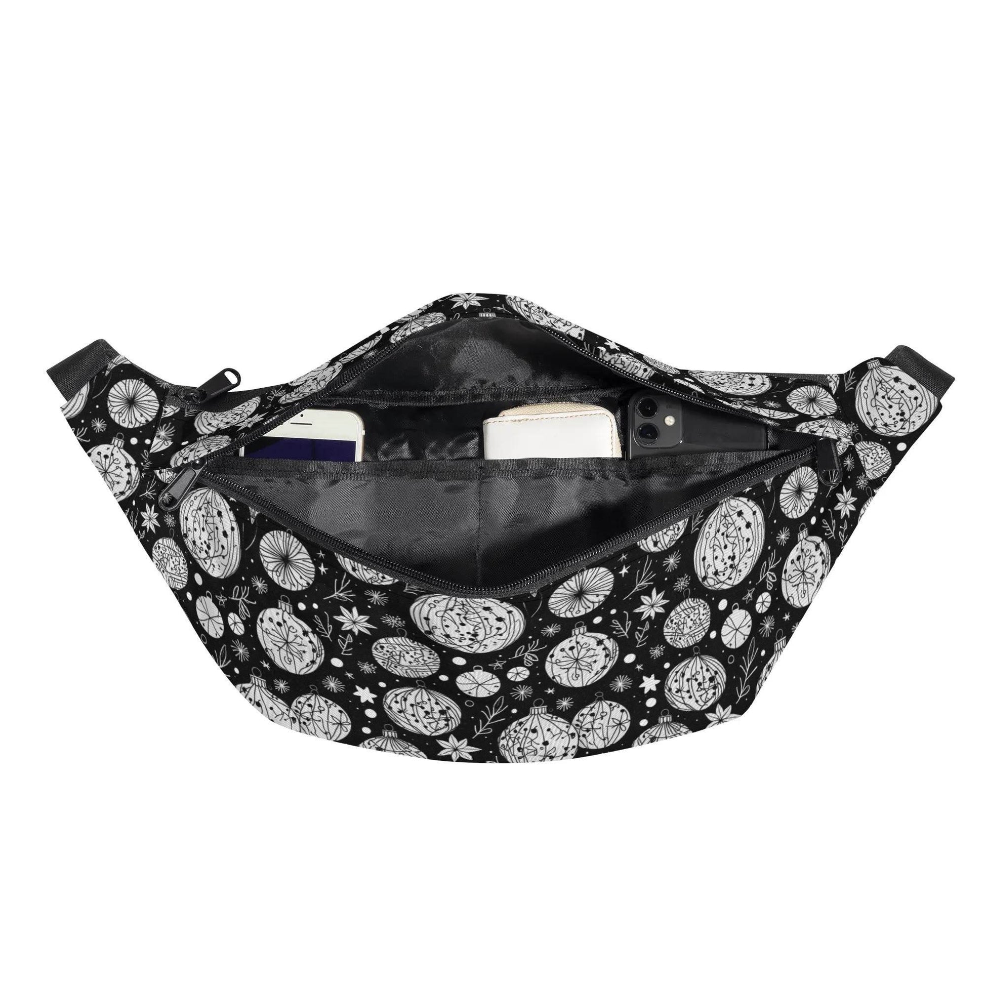 Large Black and White Ornament Fanny Pack - DeRose Seasonal