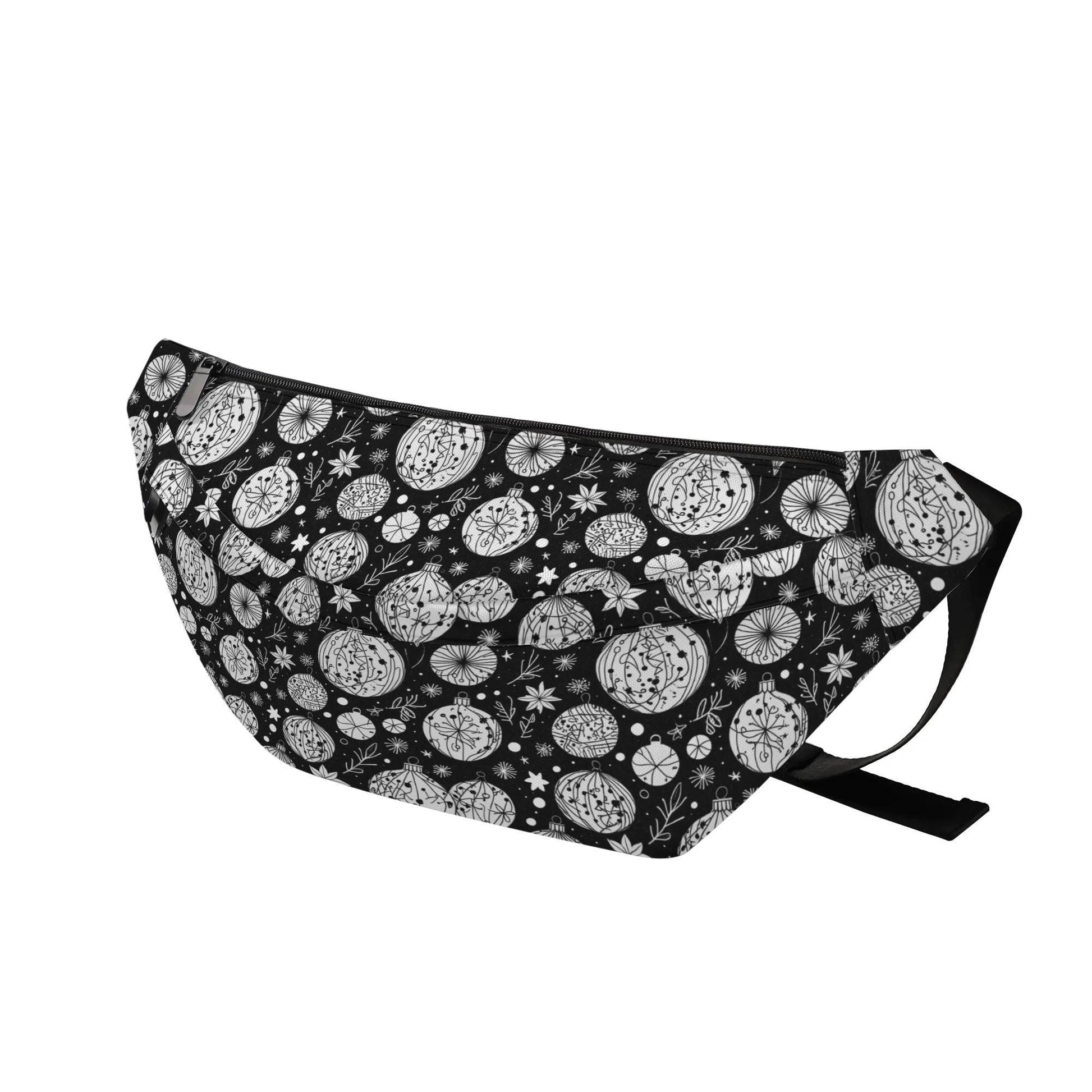 Large Black and White Ornament Fanny Pack - DeRose Seasonal