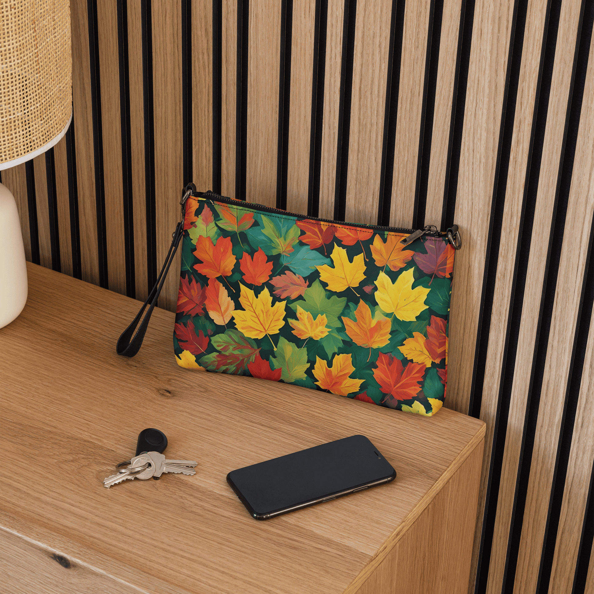 Colorful Leaves Polyester faux Leather Crossbody Purse - DeRose Seasonal