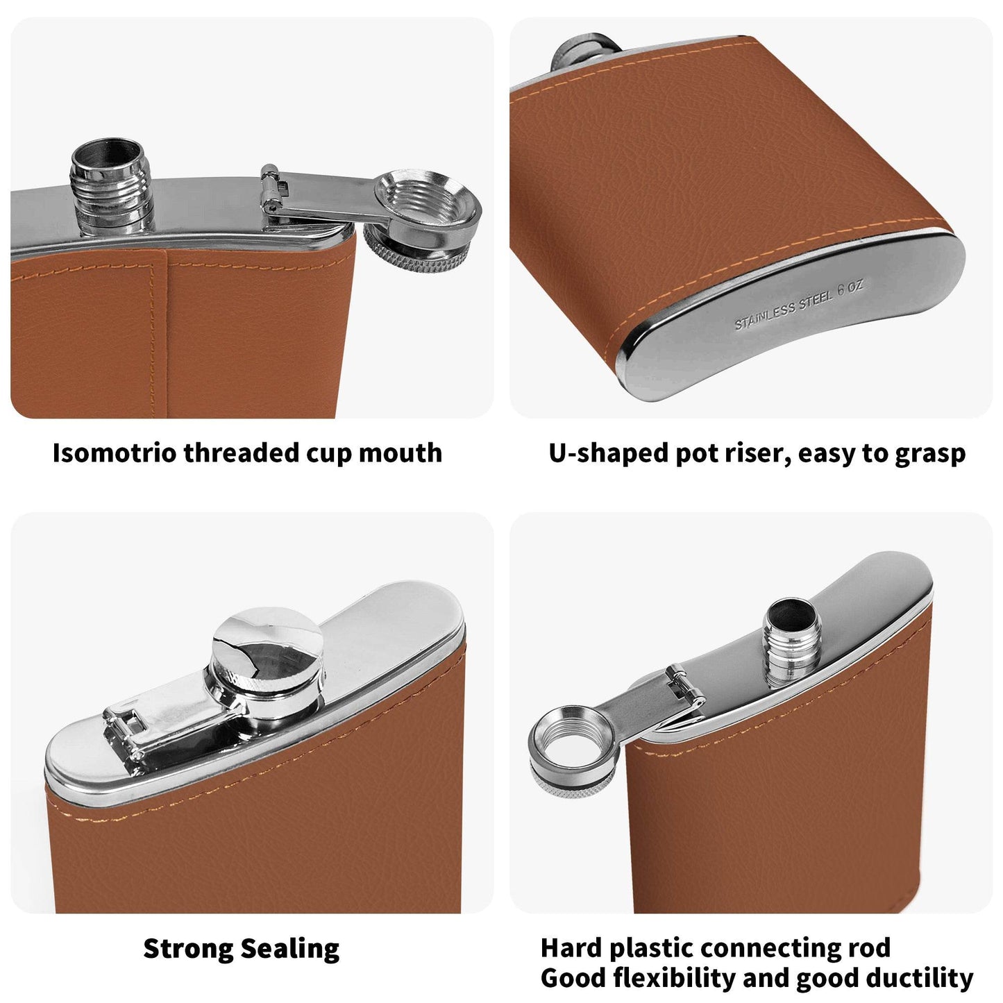 Let's Get Smashed Brown Leather Flask Wrapped Stainless Steel 6oz - DeRose Seasonal