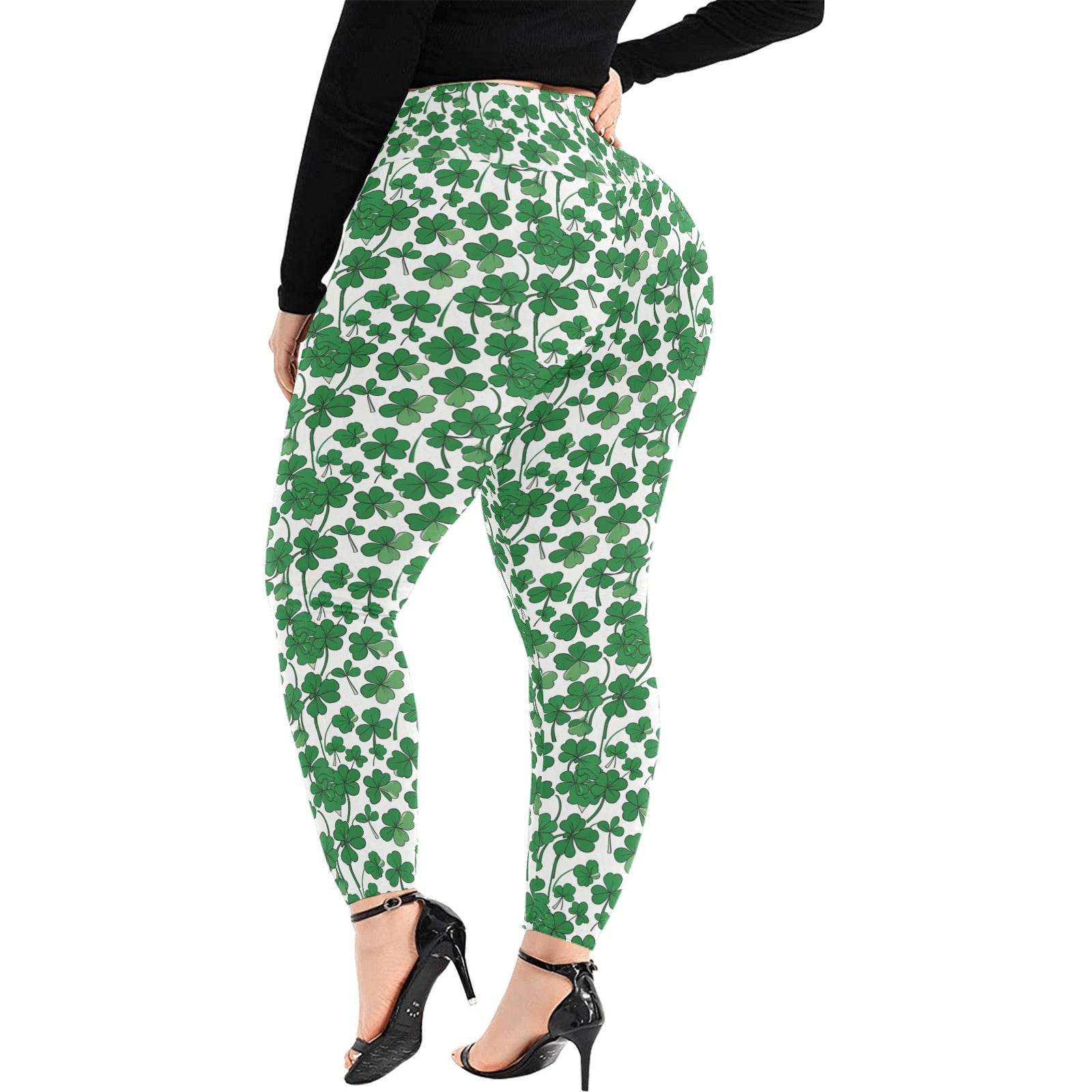 Little Clovers Women's Plus Size High Waited Leggings Women's High Waist Leggings(Plus Size)(ModelL45) - DeRose Seasonal