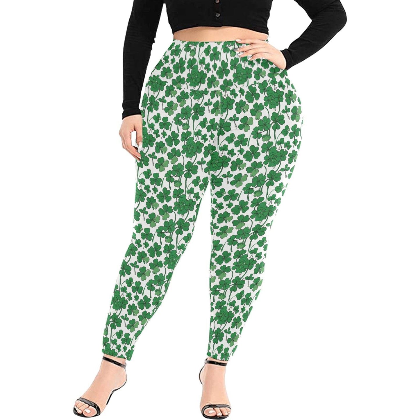 Little Clovers Women's Plus Size High Waited Leggings Women's High Waist Leggings(Plus Size)(ModelL45) - DeRose Seasonal